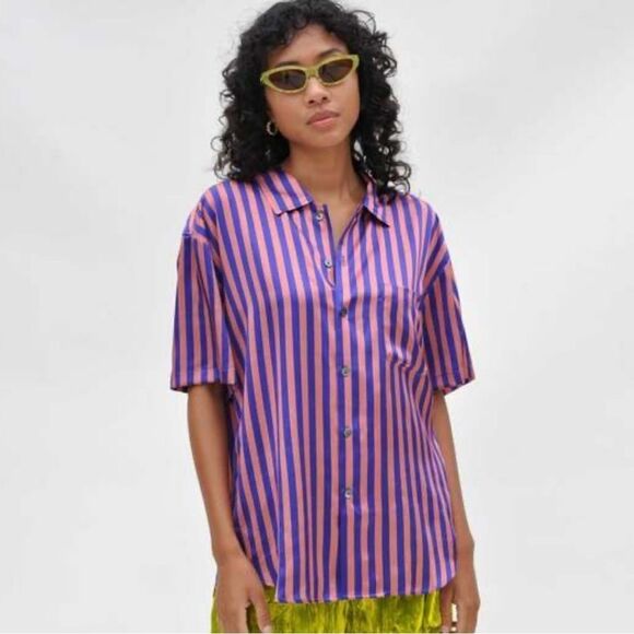 Stussy Striped Silk Shirt  pink and blue button down large - Picture 3 of 15